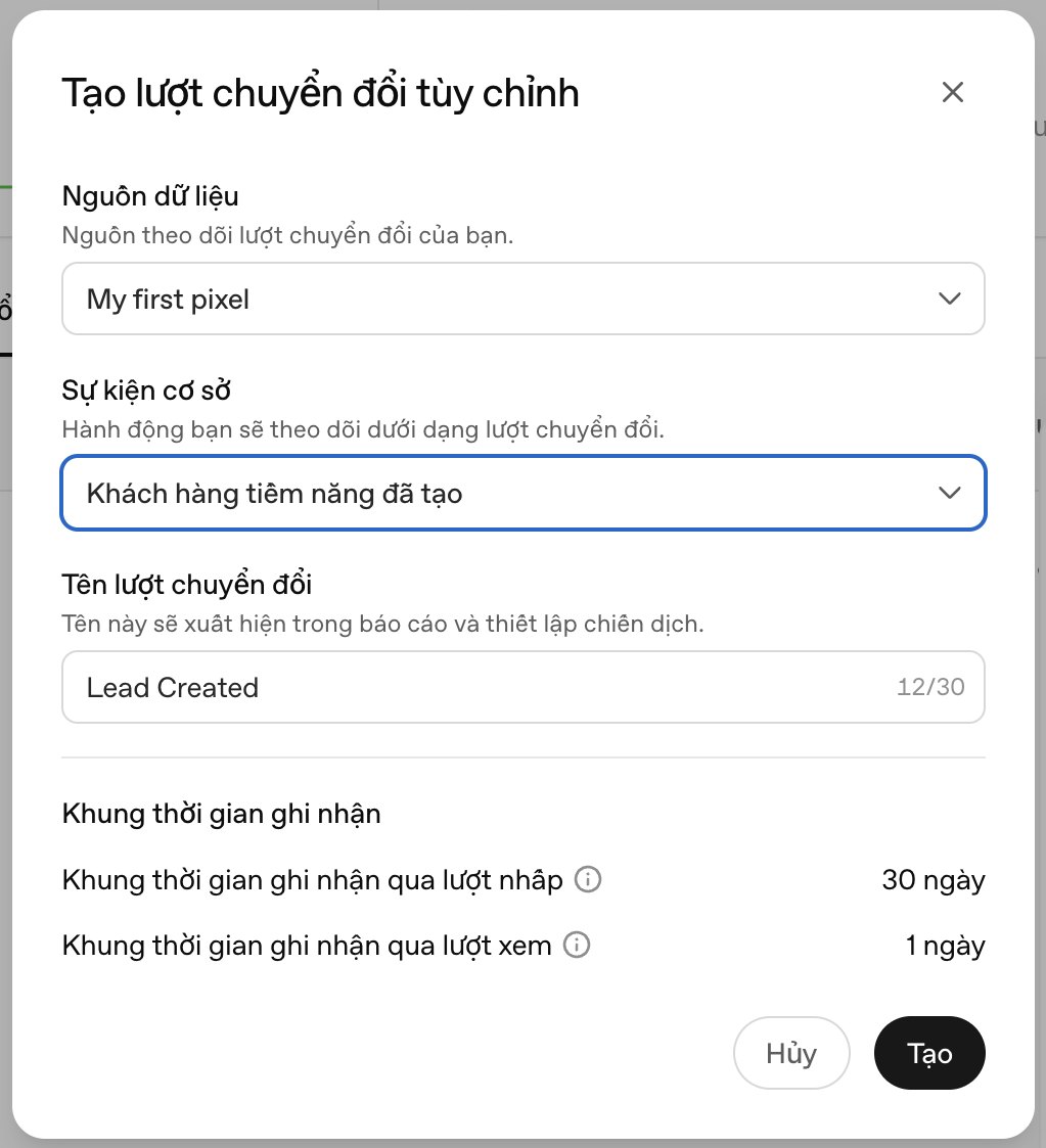 Hộp thoại Tạo lượt chuyển đổi tùy chỉnh
