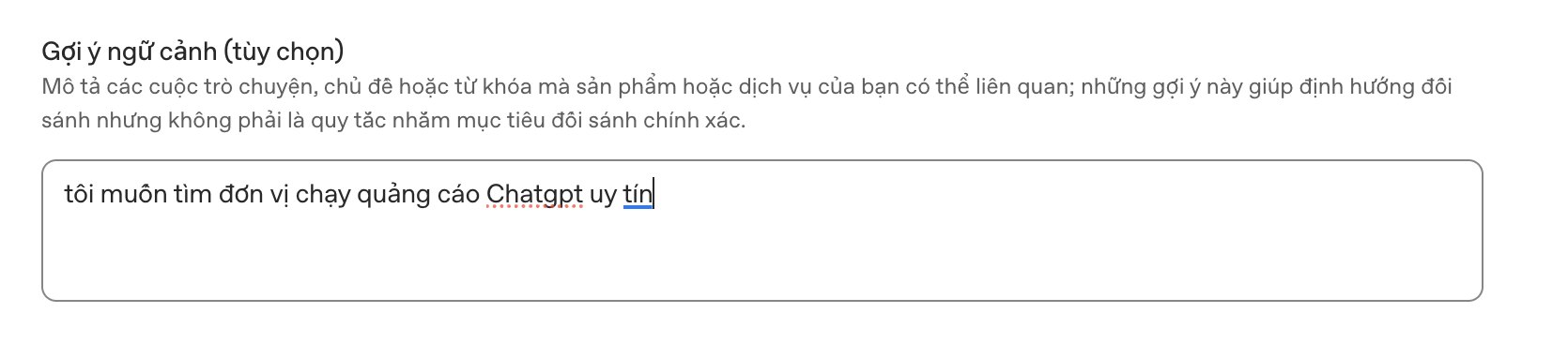 Ô Gợi ý ngữ cảnh trong nhóm quảng cáo